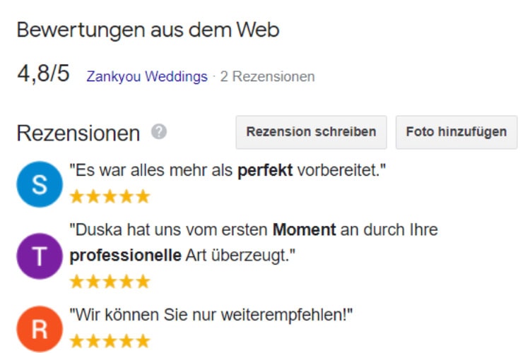 Google Bewertungen Hochzeitswerk