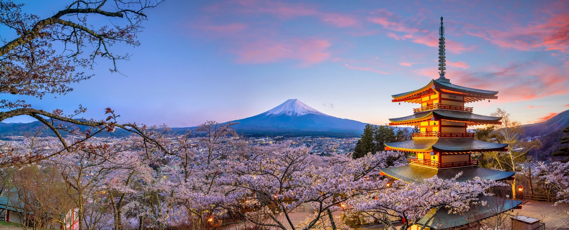 Der Fuji im Frühling mit der Chureito Pagode