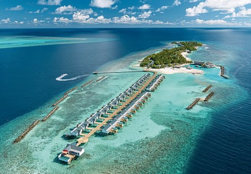 Insel und Hotelanlage aus der Vogelperspektive